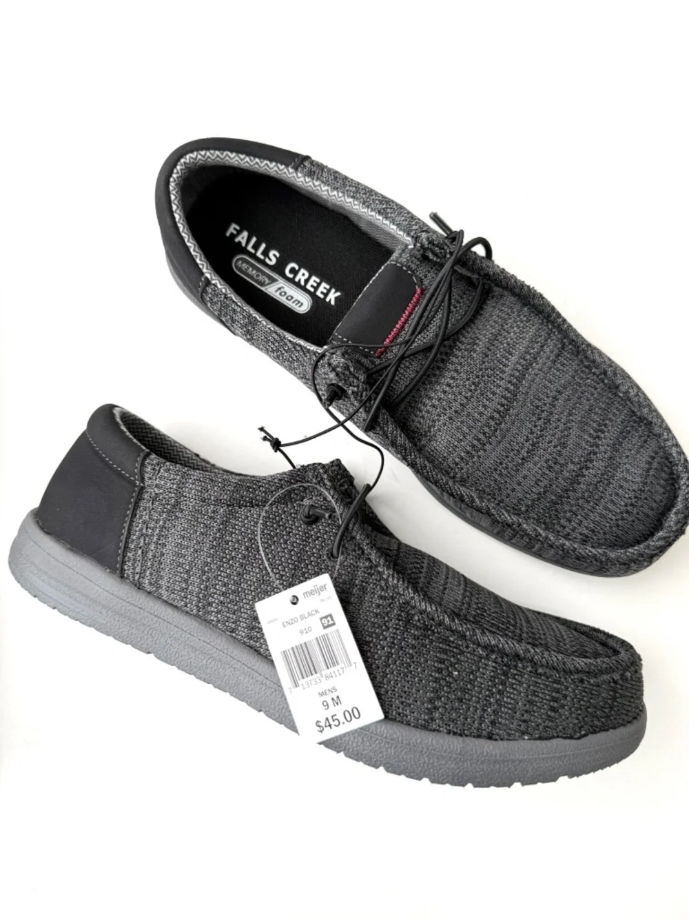 FALLS CREEK $45 Mens 9 Black Gray Enzo Slip On Casual Memory Foam Shoes Box#18